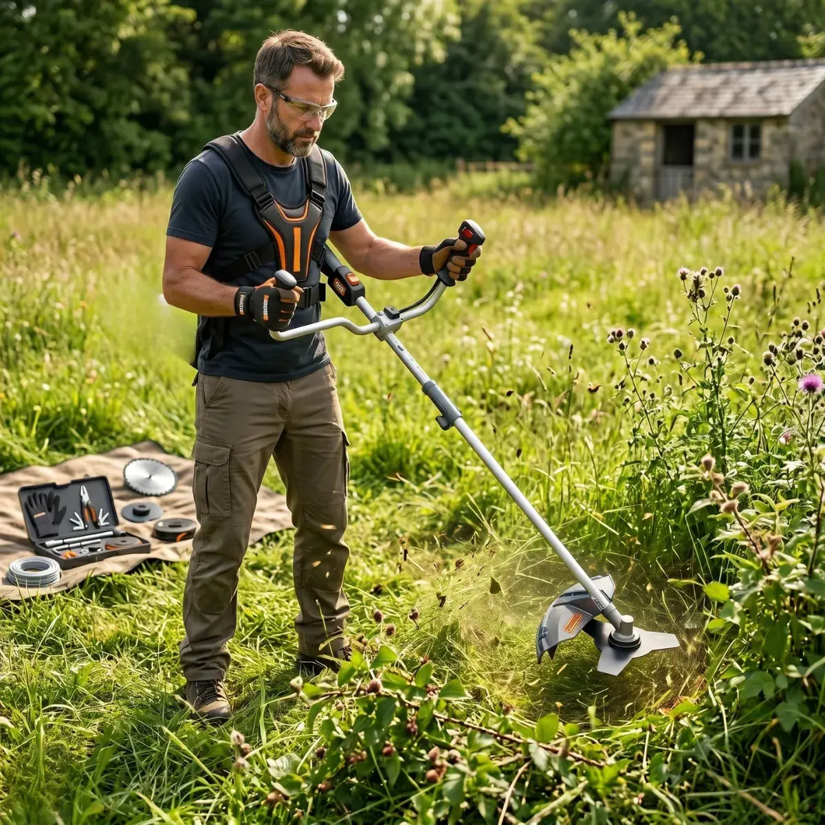 Max Trimmer Pro in action — powerful cutting on tall grass